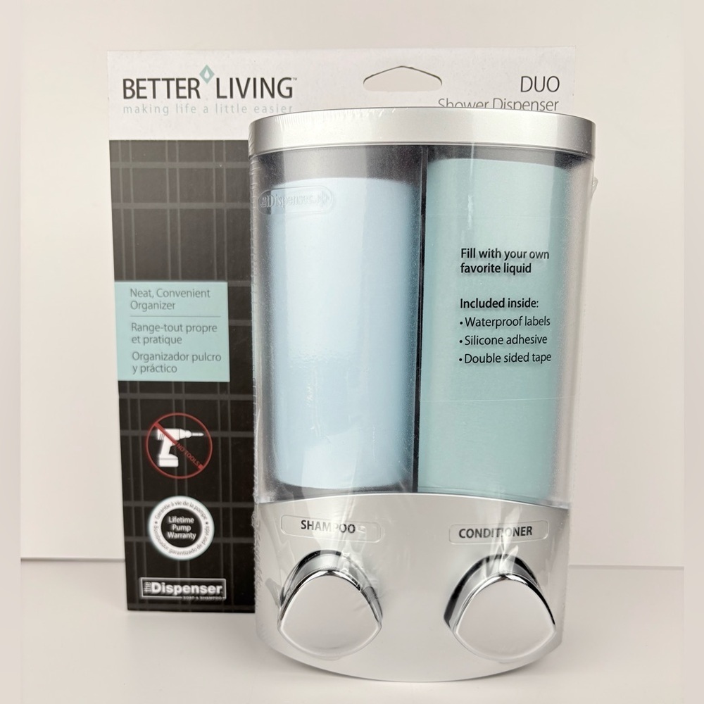 Better Living Products DUO 2-Chamber Shower Dispenser-No Tools Installation